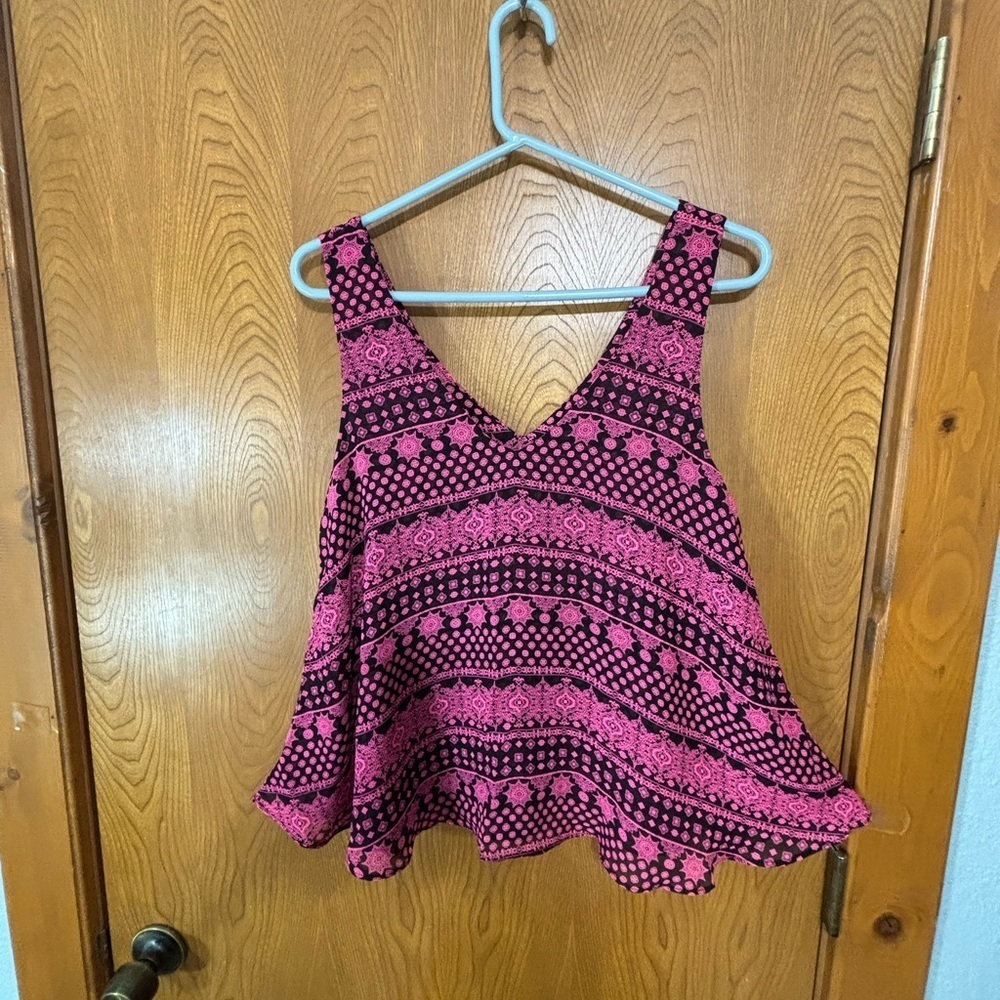 Shinestar Pink and Black Patterned Tank Top